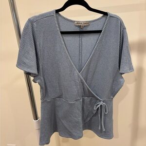 Absolutely Famous Striped Blue Wrap Blouse